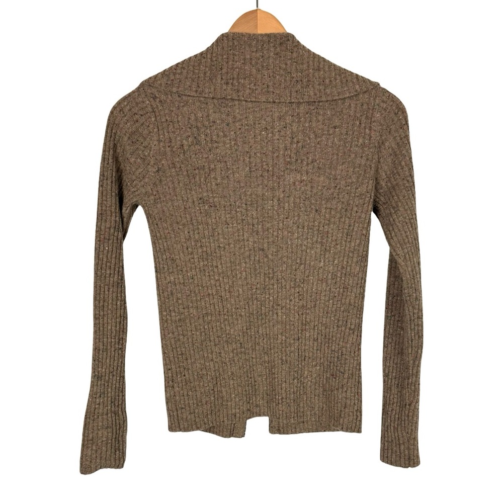 Autumn Cashmere Ribbed Zip Front Lay Back Collar Cardigan Brownie Size XS EUC - Picture 3 of 7